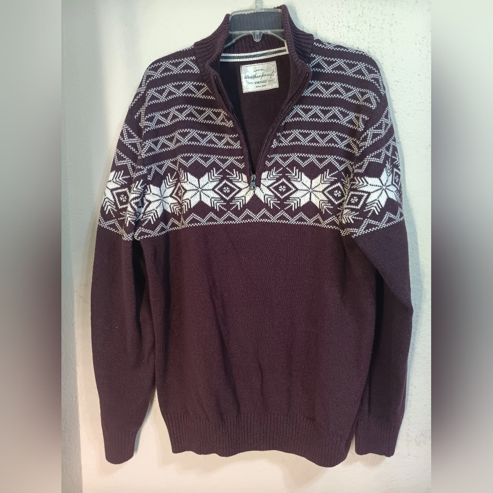 Weatherproof Men's Burgundy Snowflake Zip-Up Sweater